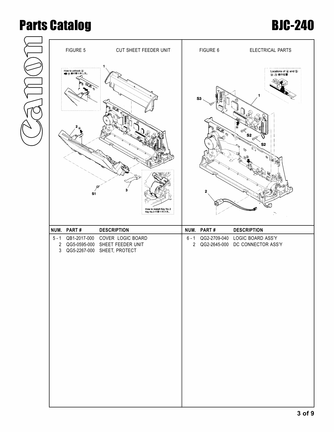 Canon BubbleJet BJC-240 Parts Catalog Manual-3